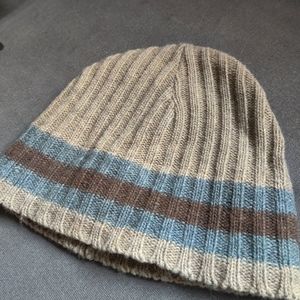 Scala knit hat‎ tan blue brown stripe